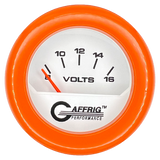 GAFFRIG 2 INCH ELECTRIC VOLTMETER 8-16 VOLT GAUGE FAT RIM (218) / ORANGE / WHITE