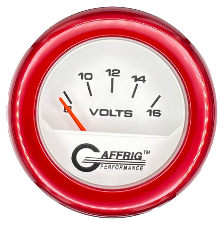 GAFFRIG 2 INCH ELECTRIC VOLTMETER 8-16 VOLT GAUGE FAT RIM (218) / RED / WHITE