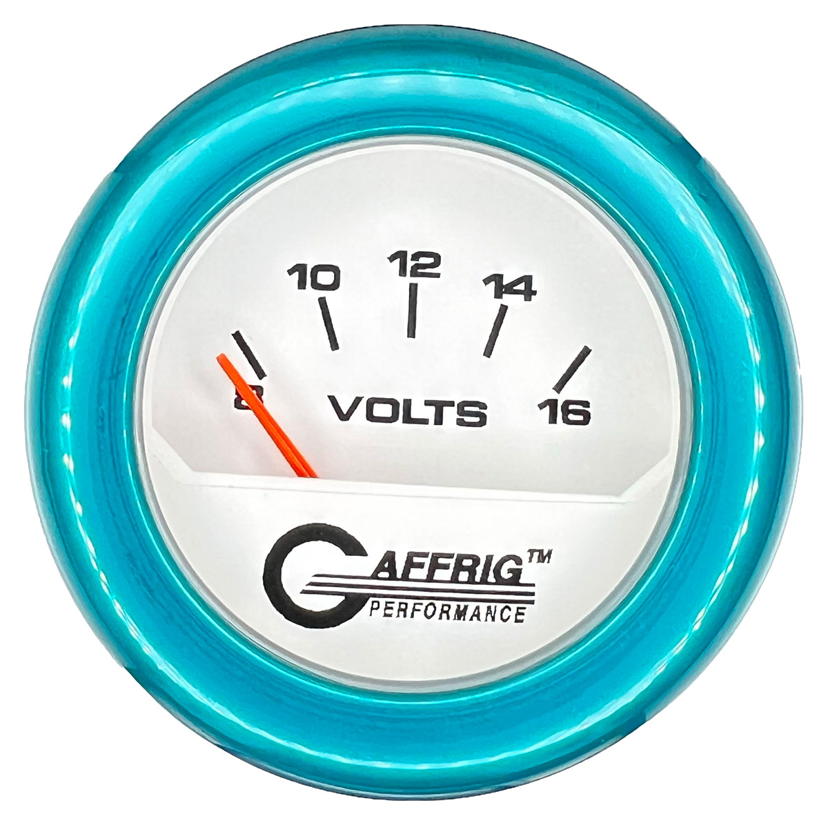 GAFFRIG 2 INCH ELECTRIC VOLTMETER 8-16 VOLT GAUGE FAT RIM (218) / TEAL / WHITE