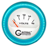 GAFFRIG 2 INCH ELECTRIC VOLTMETER 8-16 VOLT GAUGE FAT RIM (218) / TEAL / WHITE