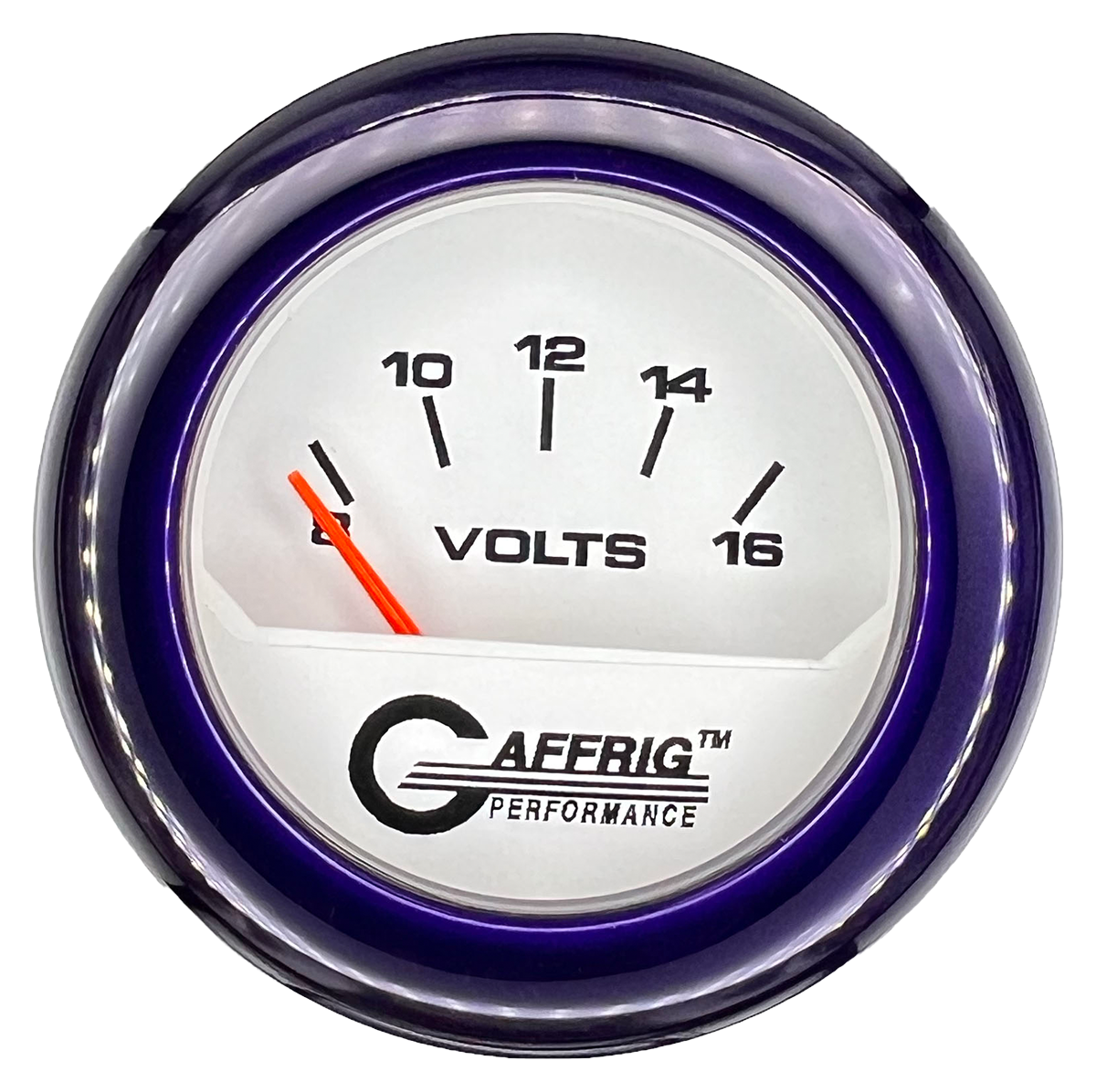 GAFFRIG 2 INCH ELECTRIC VOLTMETER 8-16 VOLT GAUGE FAT RIM (218) / PURPLE / WHITE