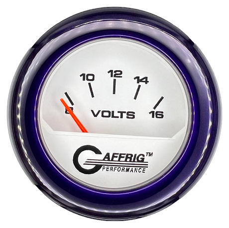 GAFFRIG 2 INCH ELECTRIC VOLTMETER 8-16 VOLT GAUGE FAT RIM (218) / PURPLE / WHITE