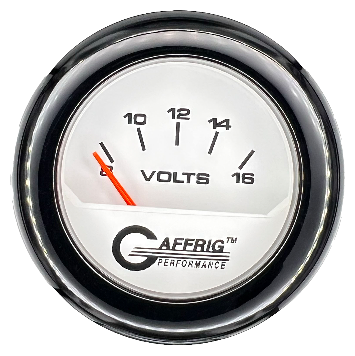 GAFFRIG 2 INCH ELECTRIC VOLTMETER 8-16 VOLT GAUGE FAT RIM (218) / BLACK / WHITE