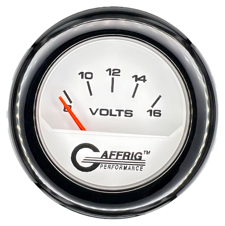 GAFFRIG 2 INCH ELECTRIC VOLTMETER 8-16 VOLT GAUGE FAT RIM (218) / BLACK / WHITE