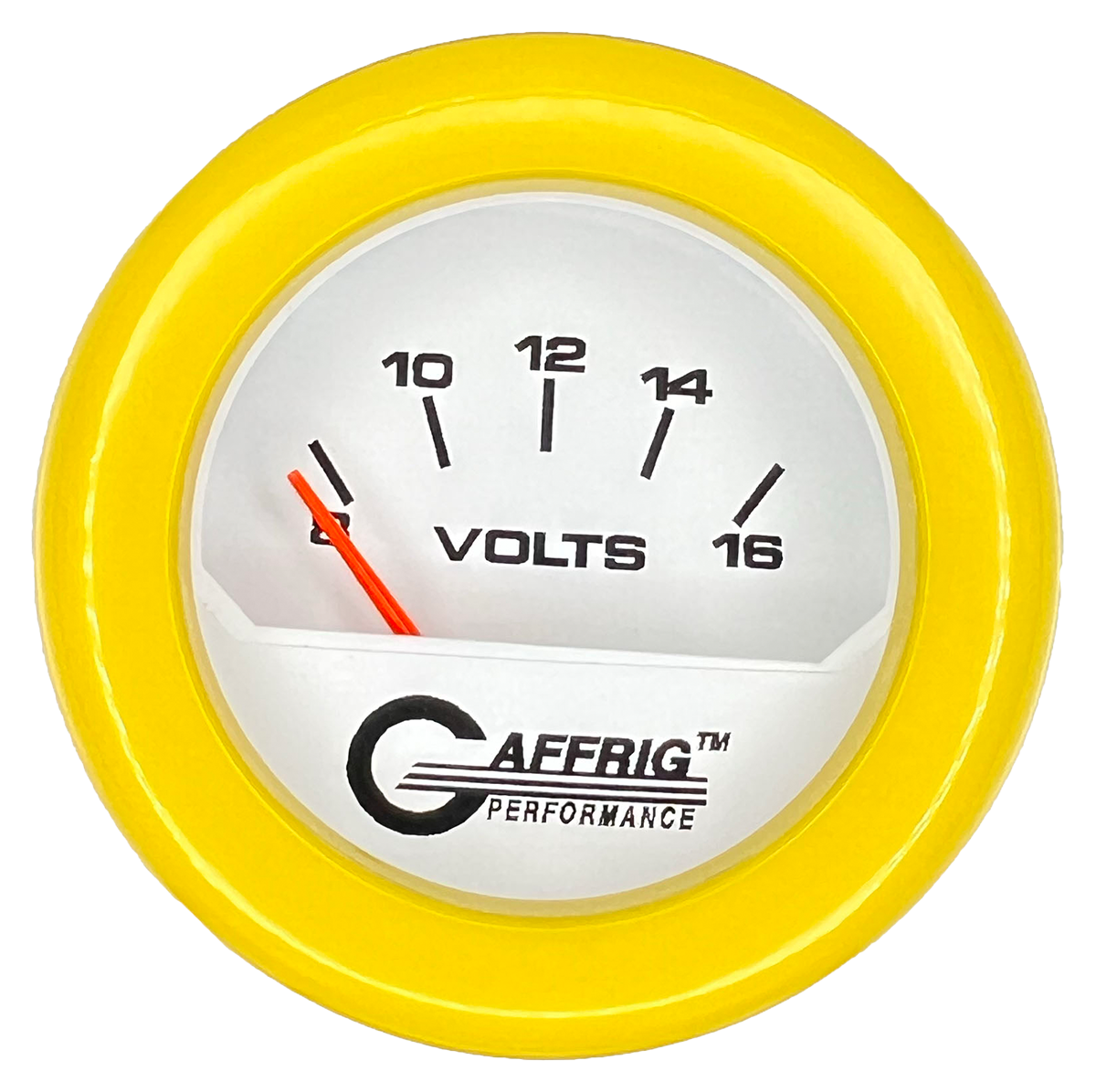 GAFFRIG 2 INCH ELECTRIC VOLTMETER 8-16 VOLT GAUGE FAT RIM (218) / YELLOW / WHITE