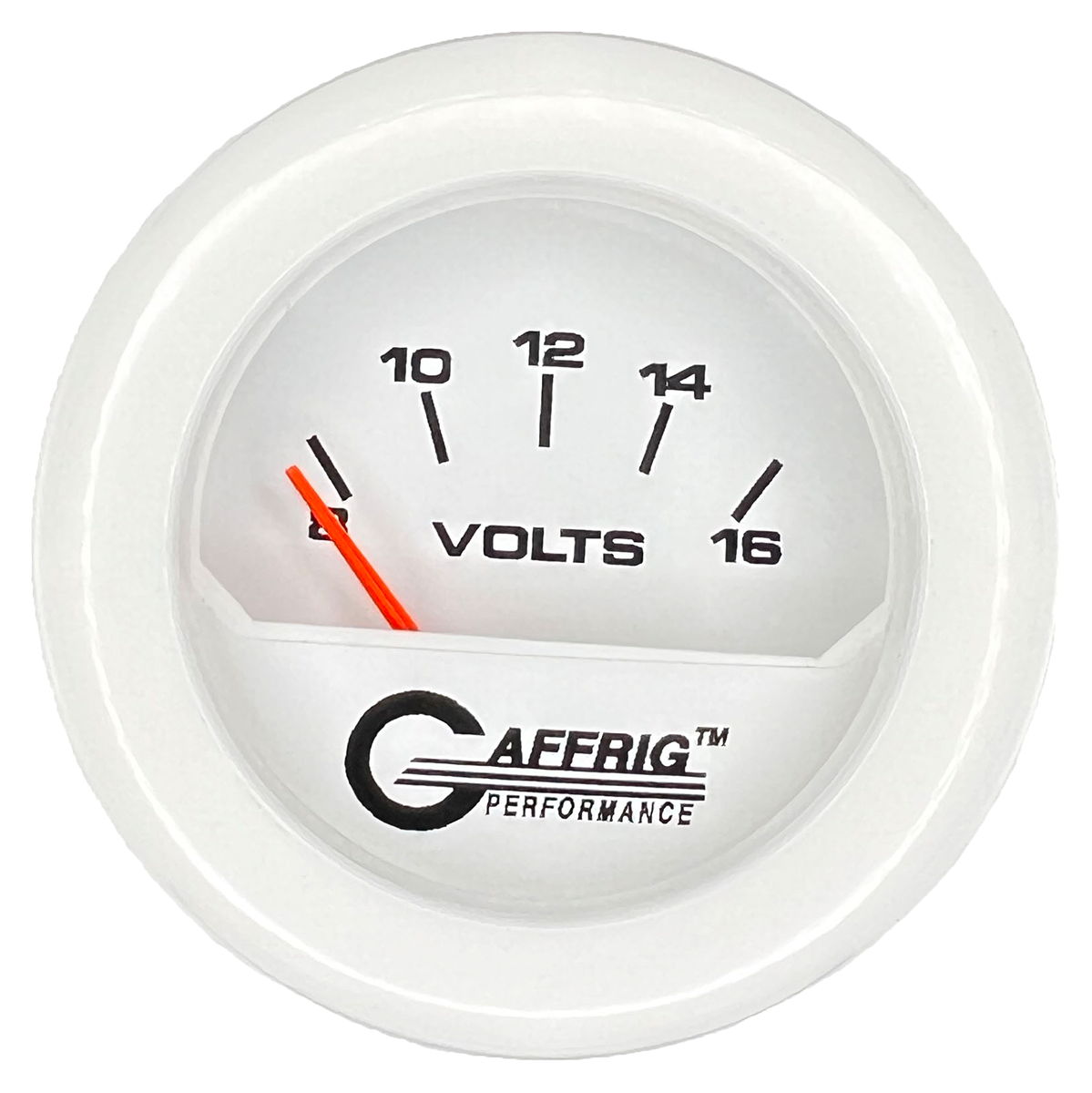 GAFFRIG 2 INCH ELECTRIC VOLTMETER 8-16 VOLT GAUGE FAT RIM (218) / WHITE / WHITE