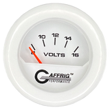 GAFFRIG 2 INCH ELECTRIC VOLTMETER 8-16 VOLT GAUGE FAT RIM (218) / WHITE / WHITE