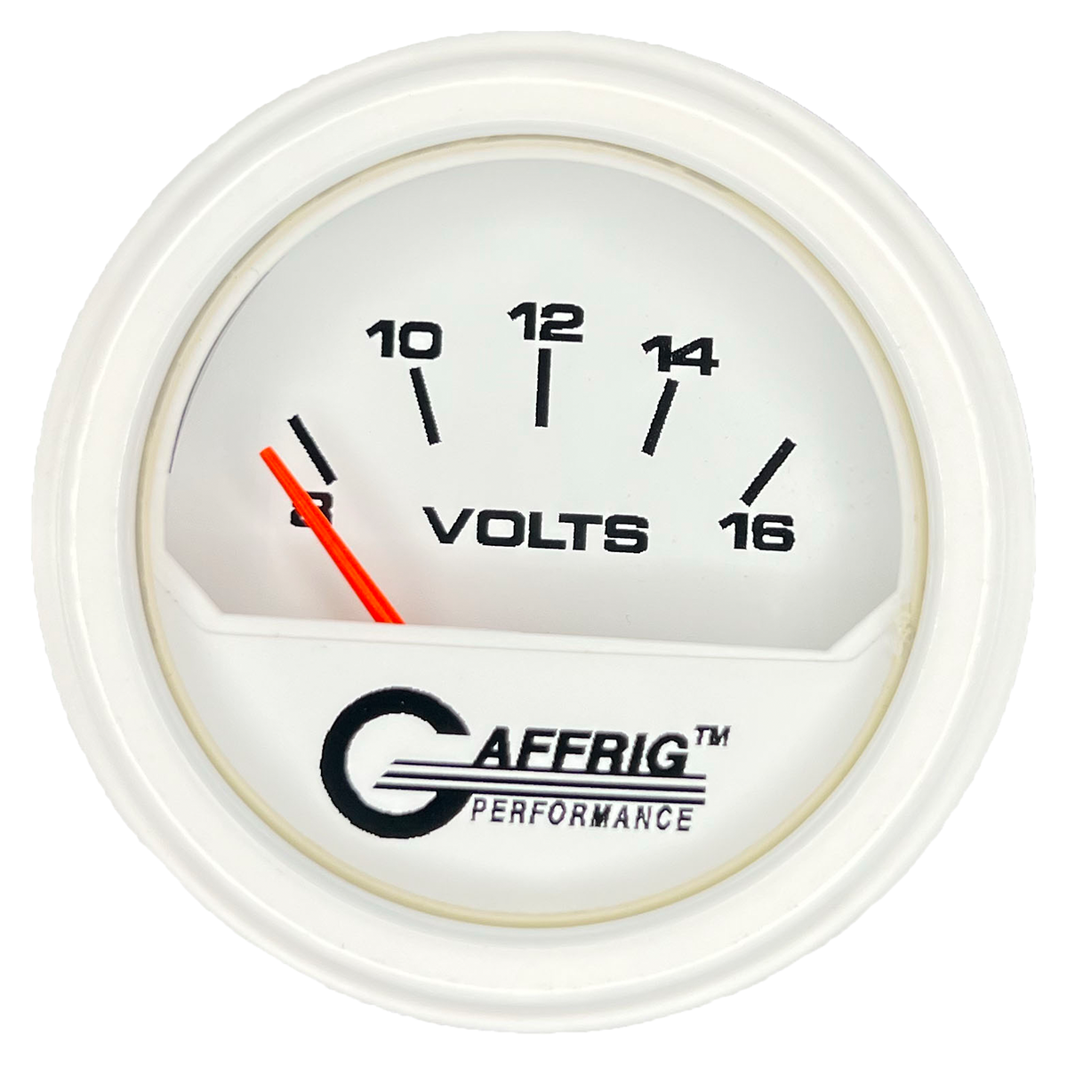 GAFFRIG 2 INCH ELECTRIC VOLTMETER 8-16 VOLT GAUGE STEP RIM (002) / WHITE / WHITE