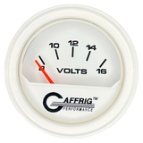 GAFFRIG 2 INCH ELECTRIC VOLTMETER 8-16 VOLT GAUGE STEP RIM (002) / WHITE / WHITE