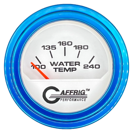 GAFFRIG 2 INCH ELECTRIC WATER TEMP 100-240 F GAUGE STEP RIM (002) / BLUE / WHITE