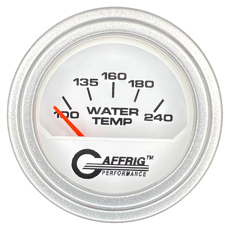 GAFFRIG 2 INCH ELECTRIC WATER TEMP 100-240 F GAUGE STEP RIM (002) / PLATINUM / WHITE