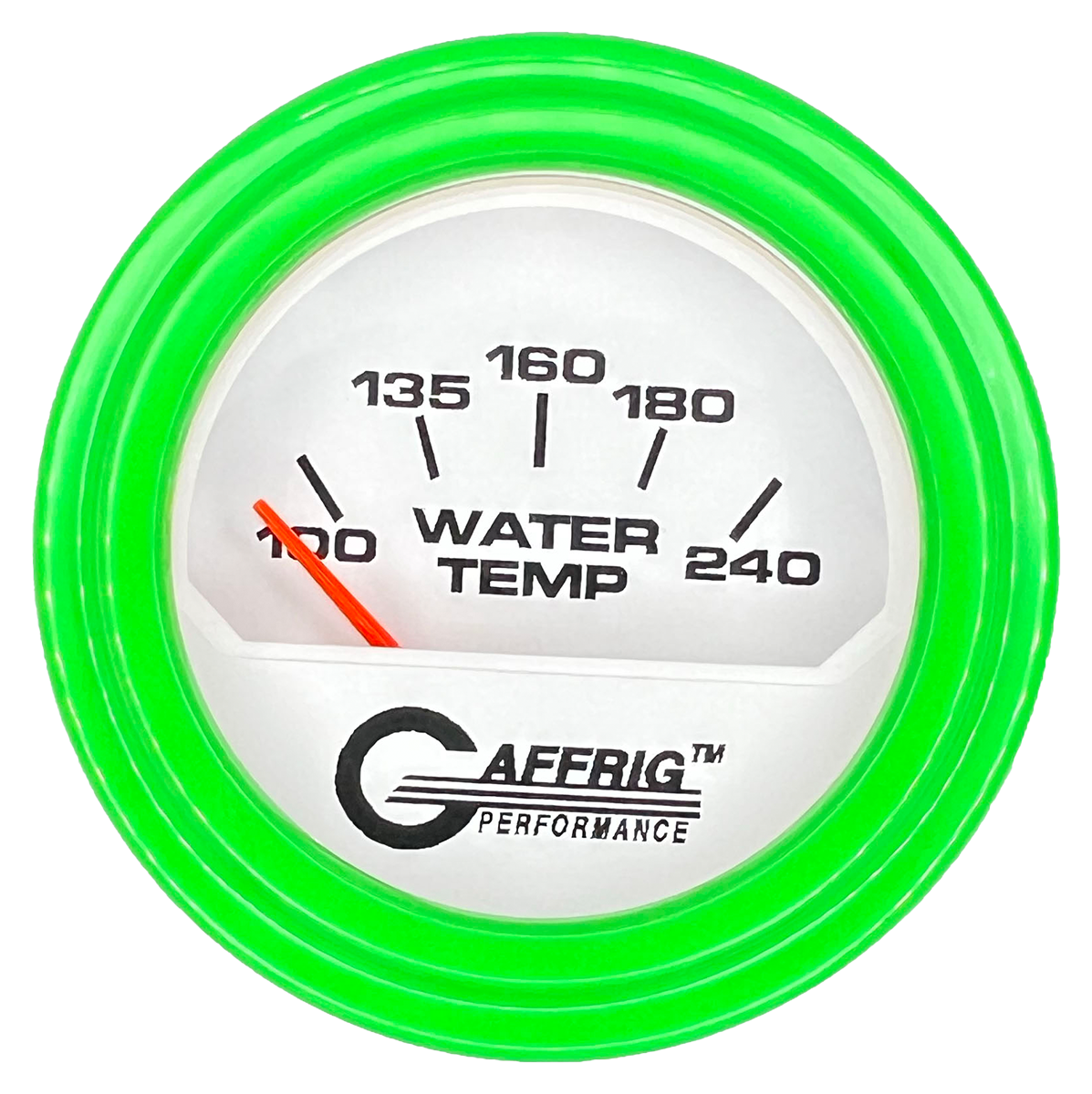 GAFFRIG 2 INCH ELECTRIC WATER TEMP 100-240 F GAUGE STEP RIM (002) / LIME GREEN / WHITE