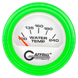 GAFFRIG 2 INCH ELECTRIC WATER TEMP 100-240 F GAUGE STEP RIM (002) / LIME GREEN / WHITE