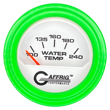 GAFFRIG 2 INCH ELECTRIC WATER TEMP 100-240 F GAUGE STEP RIM (002) / LIME GREEN / WHITE