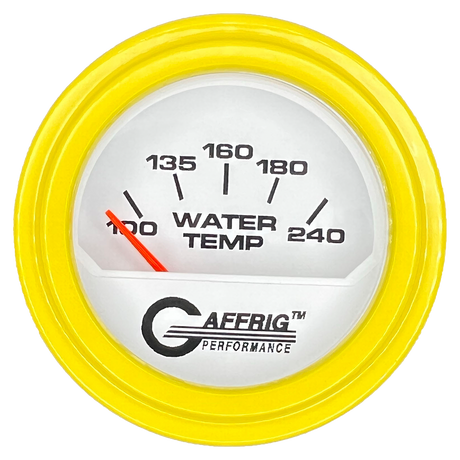 GAFFRIG 2 INCH ELECTRIC WATER TEMP 100-240 F GAUGE STEP RIM (002) / YELLOW / WHITE