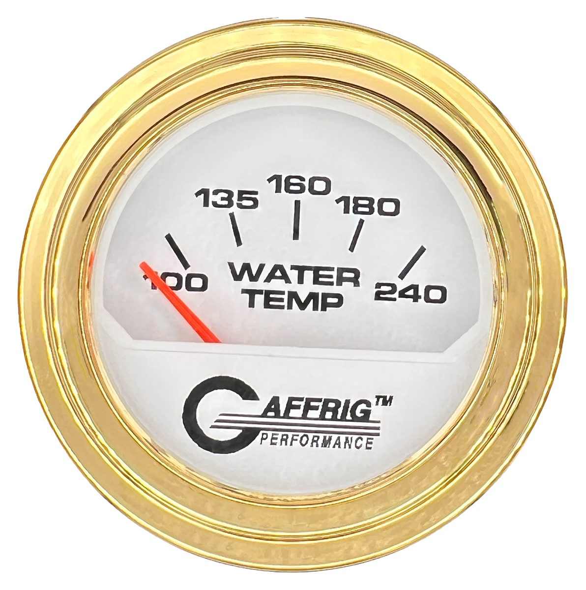 GAFFRIG 2 INCH ELECTRIC WATER TEMP 100-240 F GAUGE STEP RIM (002) / GOLD / WHITE