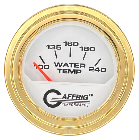 GAFFRIG 2 INCH ELECTRIC WATER TEMP 100-240 F GAUGE STEP RIM (002) / GOLD / WHITE