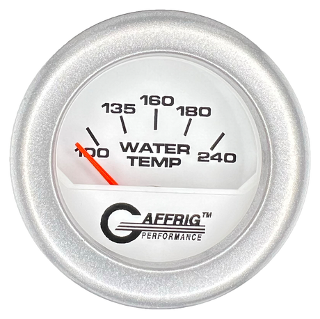 GAFFRIG 2 INCH ELECTRIC WATER TEMP 100-240 F GAUGE FAT RIM (218) / PLATINUM / WHITE