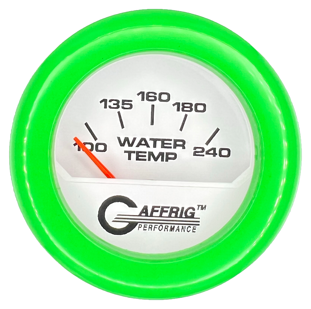 GAFFRIG 2 INCH ELECTRIC WATER TEMP 100-240 F GAUGE FAT RIM (218) / LIME GREEN / WHITE