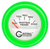 GAFFRIG 2 INCH ELECTRIC WATER TEMP 100-240 F GAUGE FAT RIM (218) / LIME GREEN / WHITE