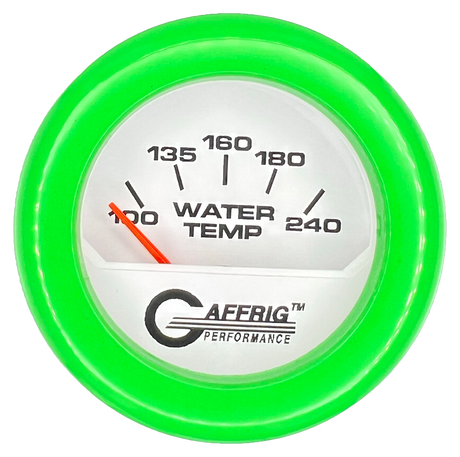 GAFFRIG 2 INCH ELECTRIC WATER TEMP 100-240 F GAUGE FAT RIM (218) / LIME GREEN / WHITE