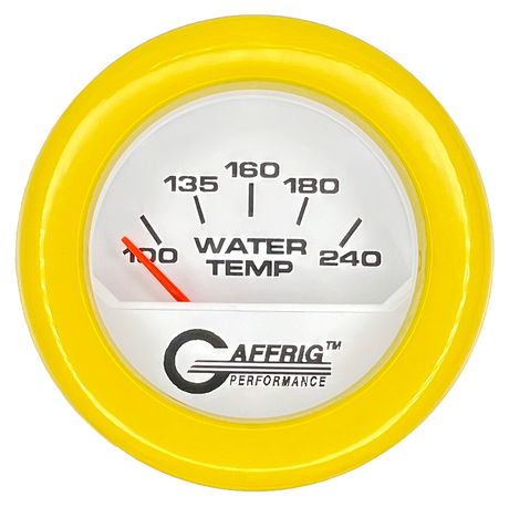 GAFFRIG 2 INCH ELECTRIC WATER TEMP 100-240 F GAUGE FAT RIM (218) / YELLOW / WHITE