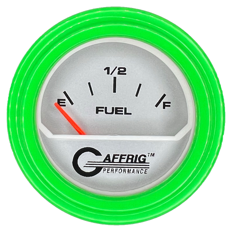 GAFFRIG 2 INCH ELECTRIC FUEL LEVEL GAUGE 240-33 OHMS STEP RIM (002) / LIME GREEN / PLATINUM