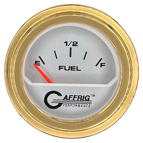 GAFFRIG 2 INCH ELECTRIC FUEL LEVEL GAUGE 240-33 OHMS STEP RIM (002) / GOLD / PLATINUM