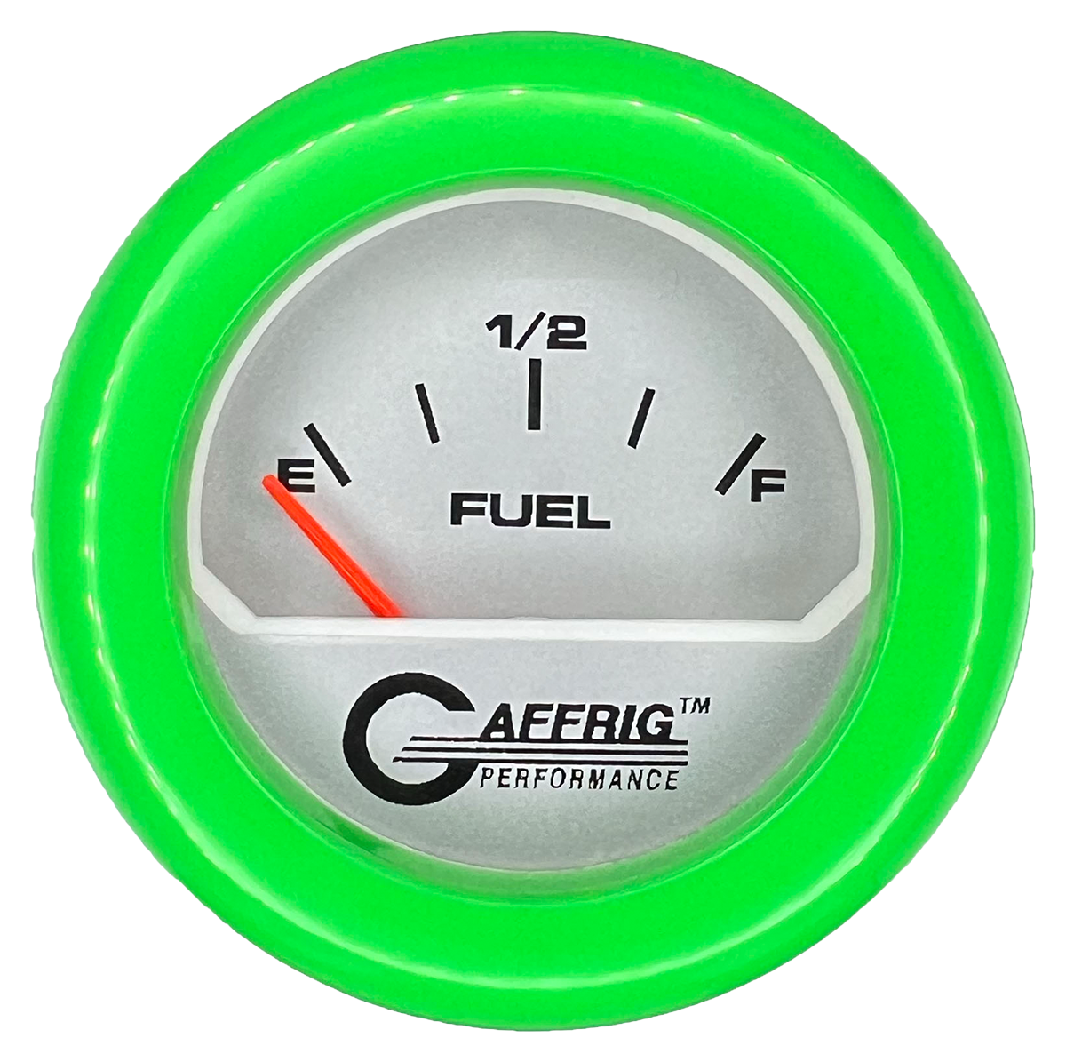 GAFFRIG 2 INCH ELECTRIC FUEL LEVEL GAUGE 240-33 OHMS FAT RIM (218) / LIME GREEN / PLATINUM