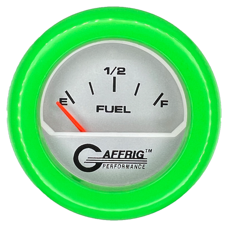 GAFFRIG 2 INCH ELECTRIC FUEL LEVEL GAUGE 240-33 OHMS FAT RIM (218) / LIME GREEN / PLATINUM