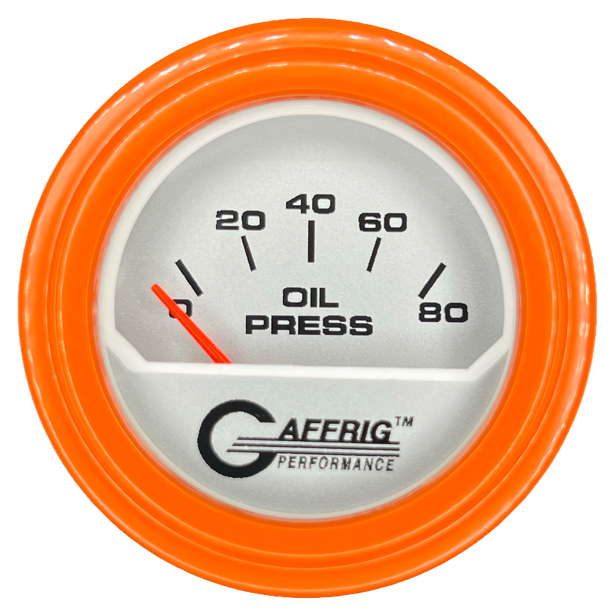 GAFFRIG 2 INCH ELECTRIC OIL PRESSURE GAUGE 0-80 PLATINUM / ORANGE / STEP RIM