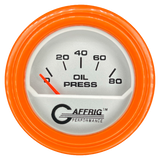 GAFFRIG 2 INCH ELECTRIC OIL PRESSURE GAUGE 0-80 PLATINUM / ORANGE / STEP RIM