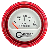 GAFFRIG 2 INCH ELECTRIC OIL PRESSURE GAUGE 0-80 PLATINUM / RED / STEP RIM