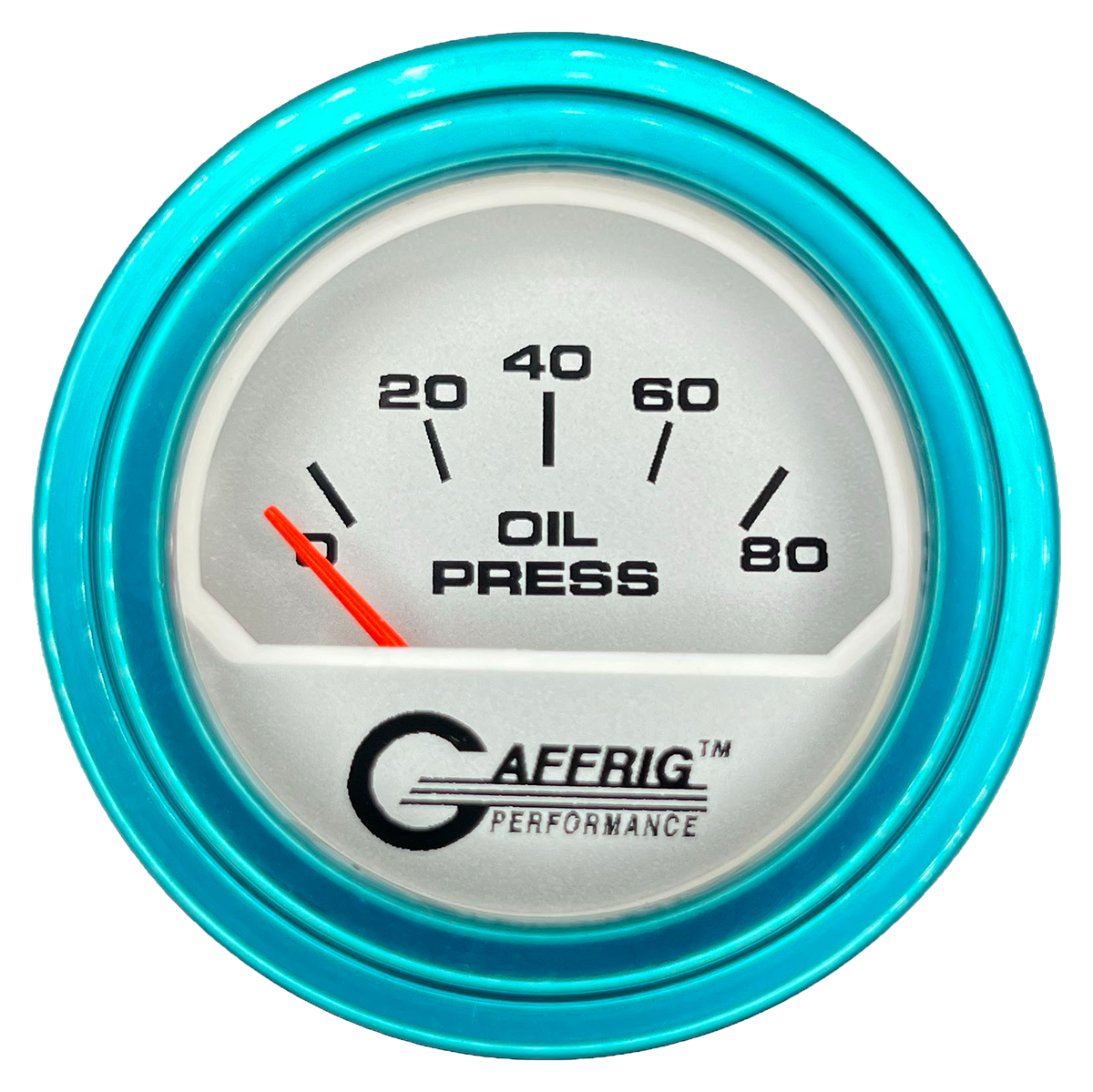 GAFFRIG 2 INCH ELECTRIC OIL PRESSURE GAUGE 0-80 PLATINUM / TEAL / STEP RIM