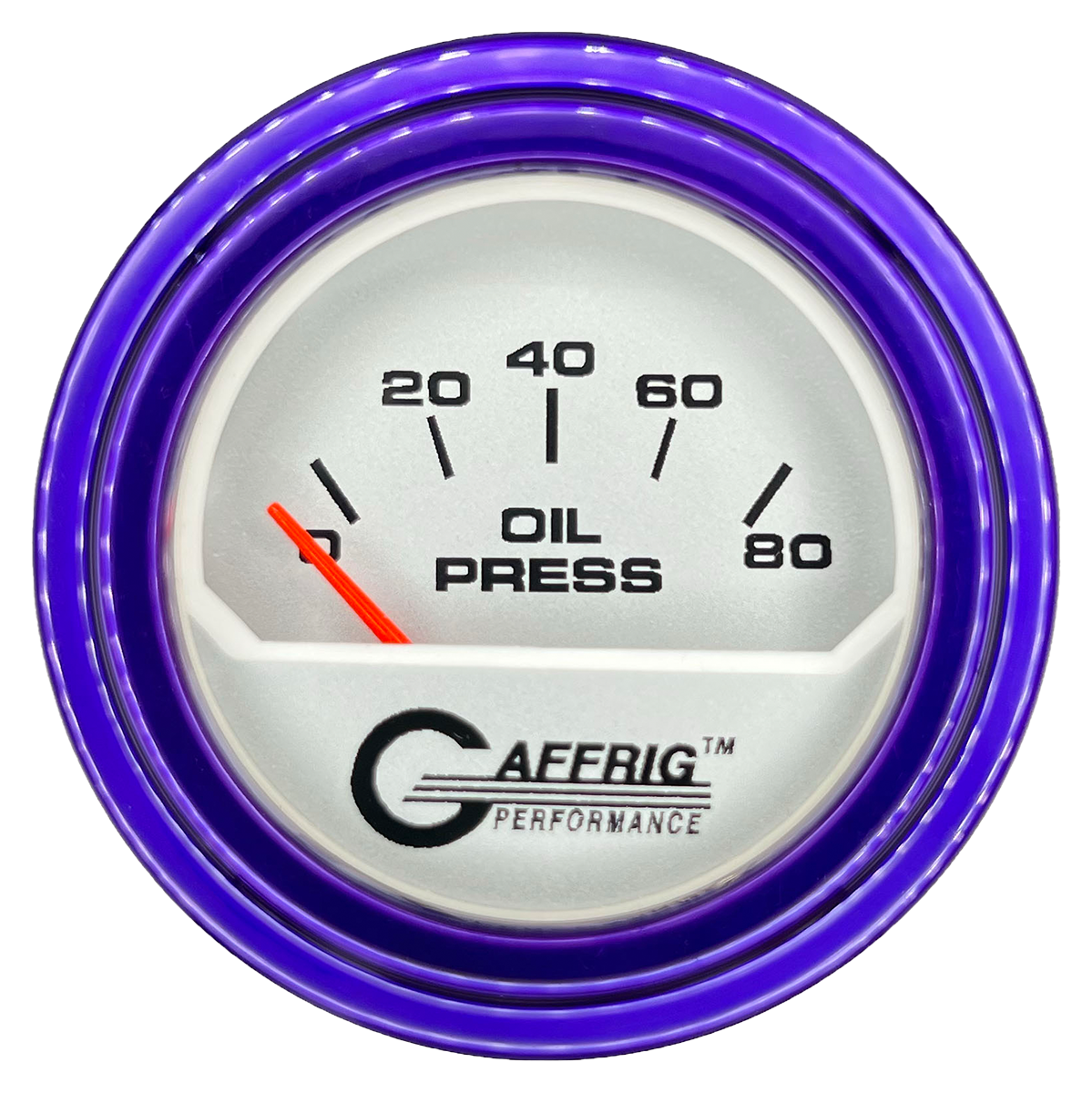 GAFFRIG 2 INCH ELECTRIC OIL PRESSURE GAUGE 0-80 PLATINUM / PURPLE / STEP RIM