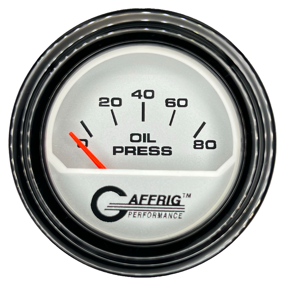 GAFFRIG 2 INCH ELECTRIC OIL PRESSURE GAUGE 0-80 PLATINUM / BLACK / STEP RIM