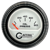 GAFFRIG 2 INCH ELECTRIC OIL PRESSURE GAUGE 0-80 PLATINUM / BLACK / STEP RIM