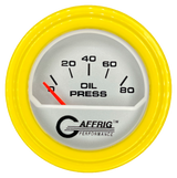 GAFFRIG 2 INCH ELECTRIC OIL PRESSURE GAUGE 0-80 PLATINUM / YELLOW / STEP RIM