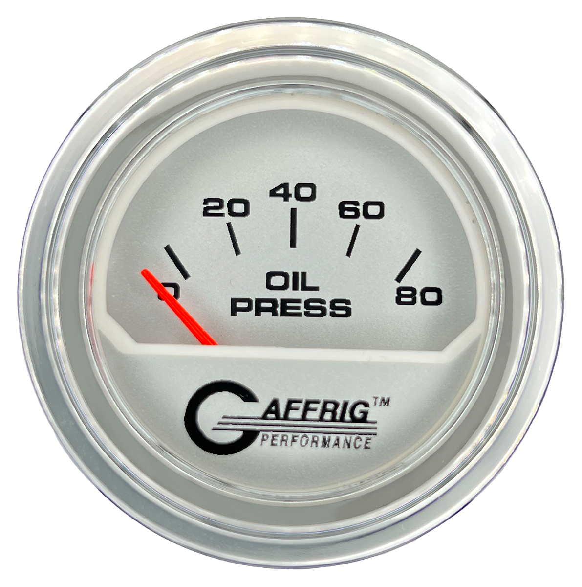 GAFFRIG 2 INCH ELECTRIC OIL PRESSURE GAUGE 0-80 PLATINUM / CHROME/POLISHED / STEP RIM