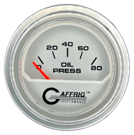 GAFFRIG 2 INCH ELECTRIC OIL PRESSURE GAUGE 0-80 PLATINUM / CHROME/POLISHED / STEP RIM