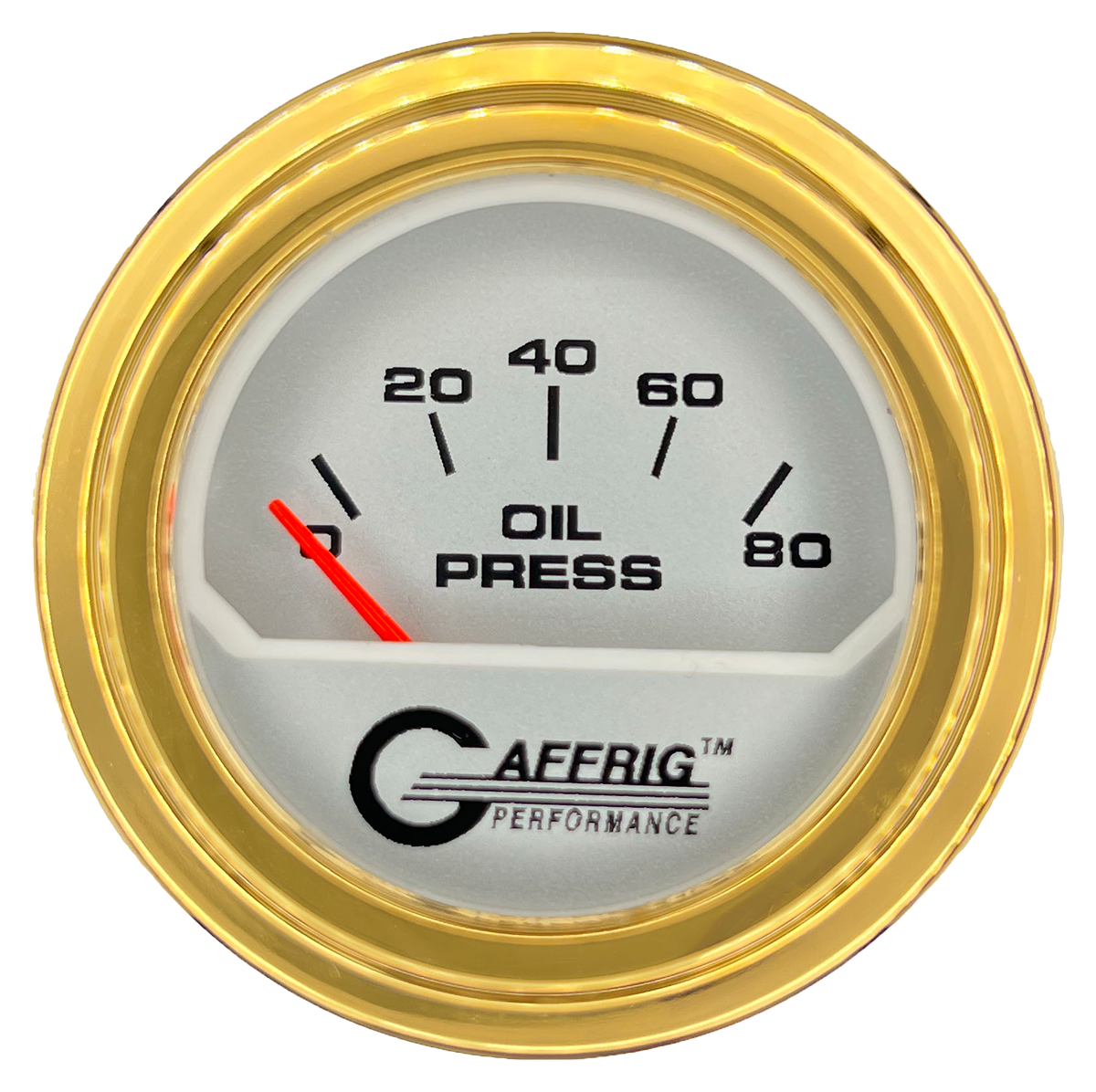 GAFFRIG 2 INCH ELECTRIC OIL PRESSURE GAUGE 0-80 PLATINUM / GOLD / STEP RIM