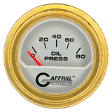 GAFFRIG 2 INCH ELECTRIC OIL PRESSURE GAUGE 0-80 PLATINUM / GOLD / STEP RIM