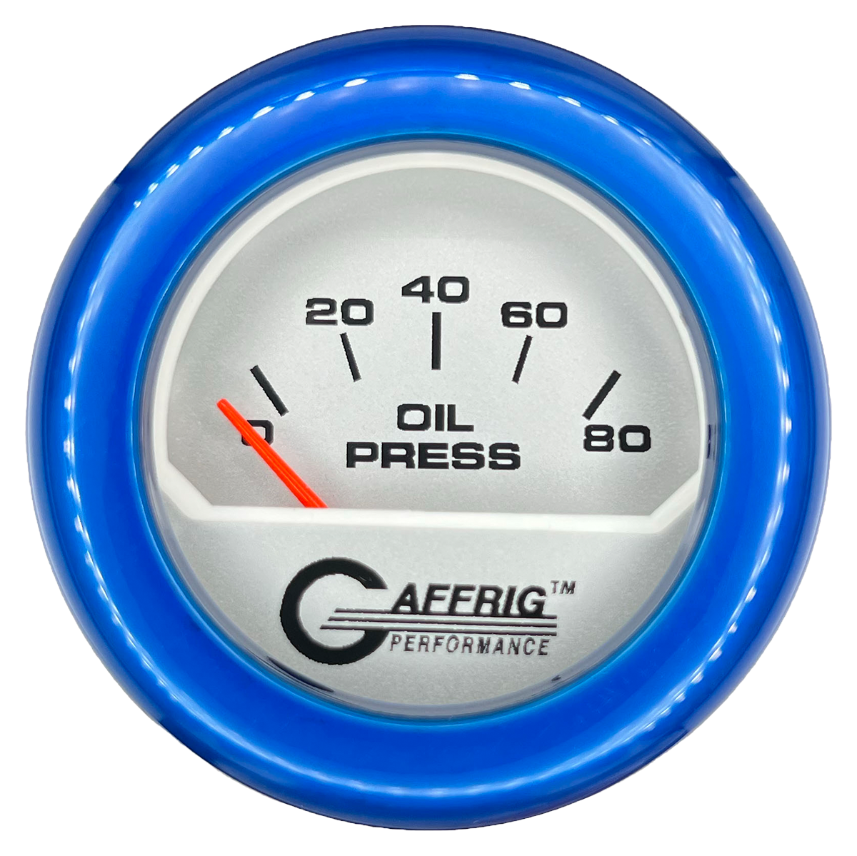 GAFFRIG 2 INCH ELECTRIC OIL PRESSURE GAUGE 0-80 PLATINUM / BLUE / FAT RIM