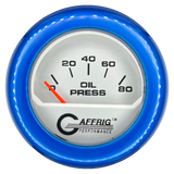 GAFFRIG 2 INCH ELECTRIC OIL PRESSURE GAUGE 0-80 PLATINUM / BLUE / FAT RIM