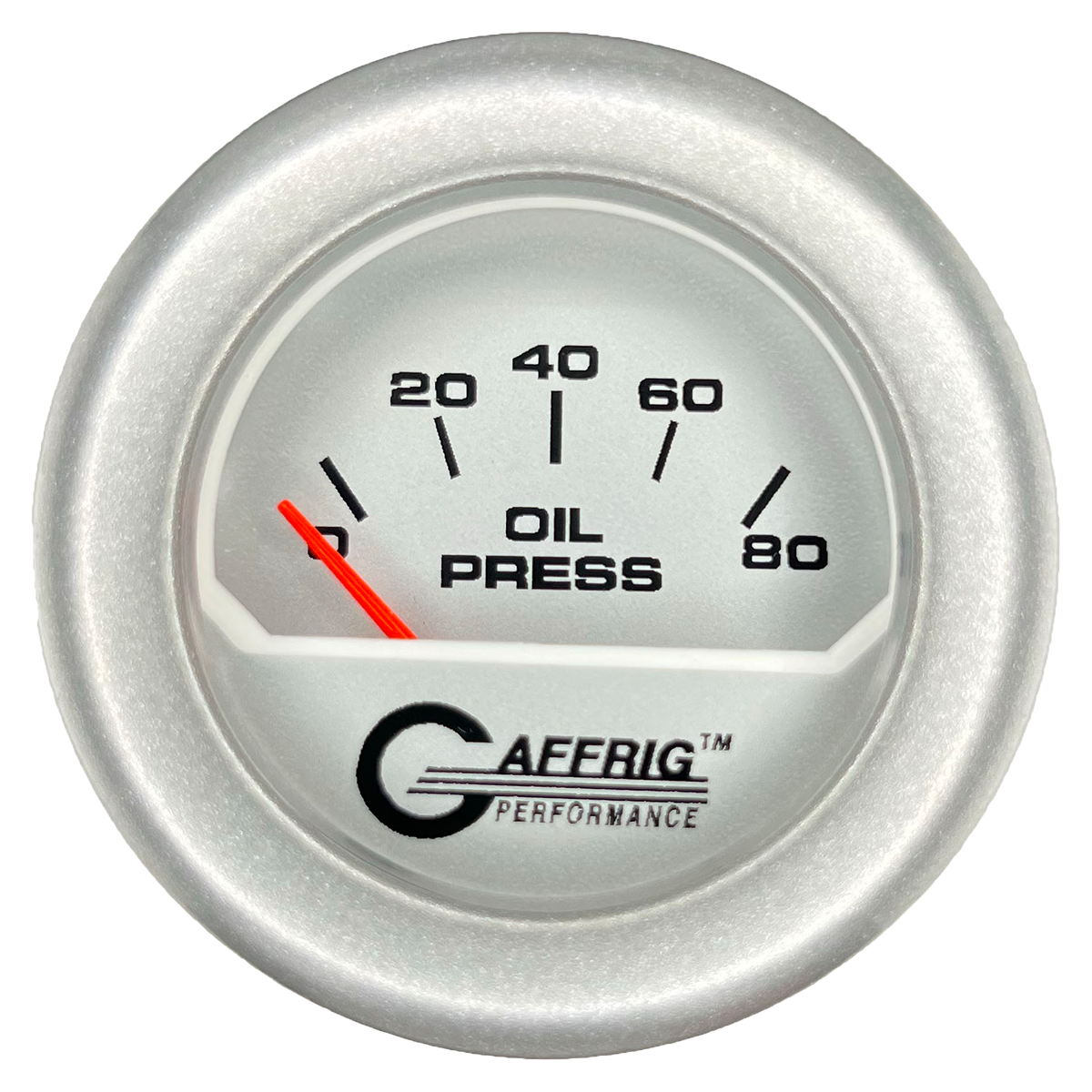 GAFFRIG 2 INCH ELECTRIC OIL PRESSURE GAUGE 0-80 PLATINUM / PLATINUM / FAT RIM