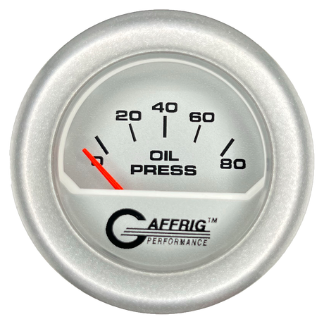 GAFFRIG 2 INCH ELECTRIC OIL PRESSURE GAUGE 0-80 PLATINUM / PLATINUM / FAT RIM