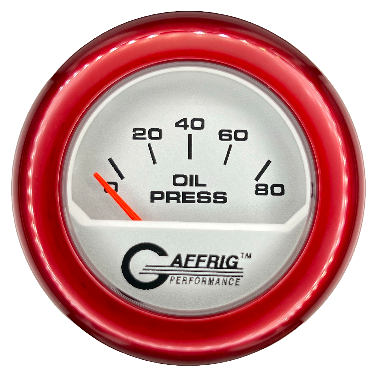 GAFFRIG 2 INCH ELECTRIC OIL PRESSURE GAUGE 0-80 PLATINUM / RED / FAT RIM