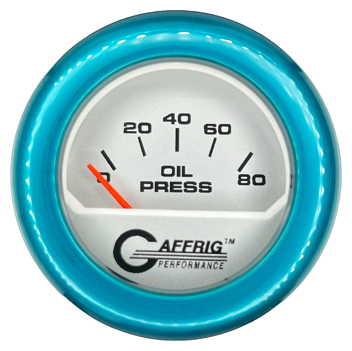 GAFFRIG 2 INCH ELECTRIC OIL PRESSURE GAUGE 0-80 PLATINUM / TEAL / FAT RIM