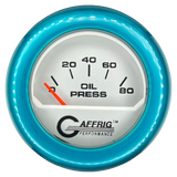 GAFFRIG 2 INCH ELECTRIC OIL PRESSURE GAUGE 0-80 PLATINUM / TEAL / FAT RIM