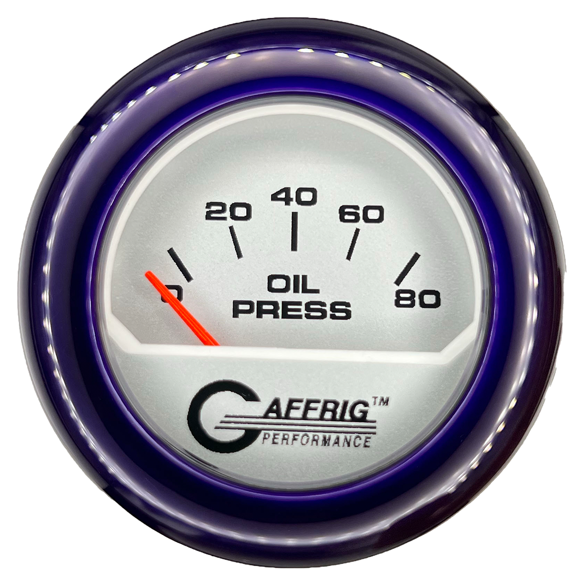 GAFFRIG 2 INCH ELECTRIC OIL PRESSURE GAUGE 0-80 PLATINUM / PURPLE / FAT RIM